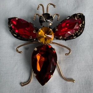 Gold-Tone Bee Brooch with Red and Amber Crystal Accents